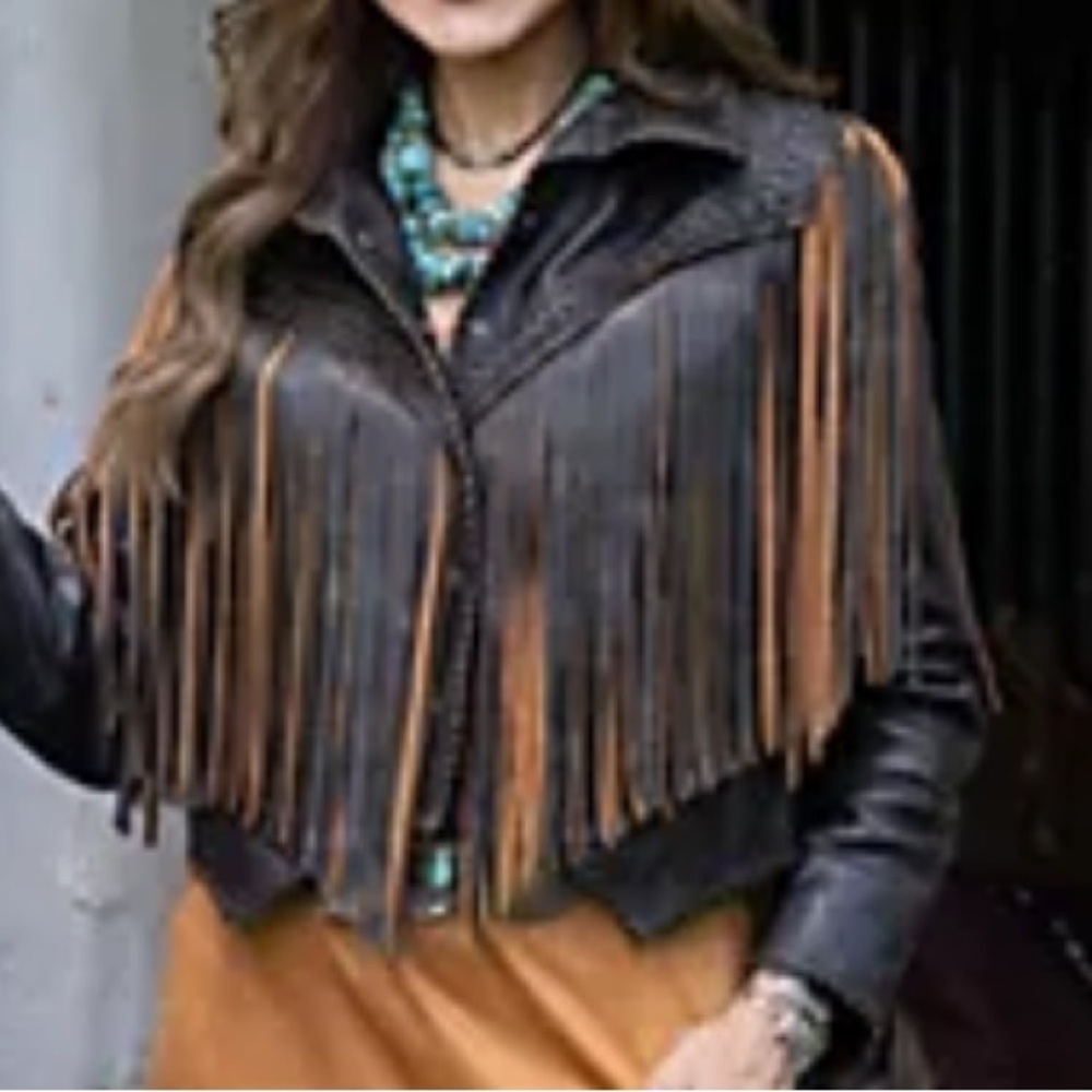 American West  by Carolyn Pollack two tone fridge Leather Jacket - Picture 4 of 5